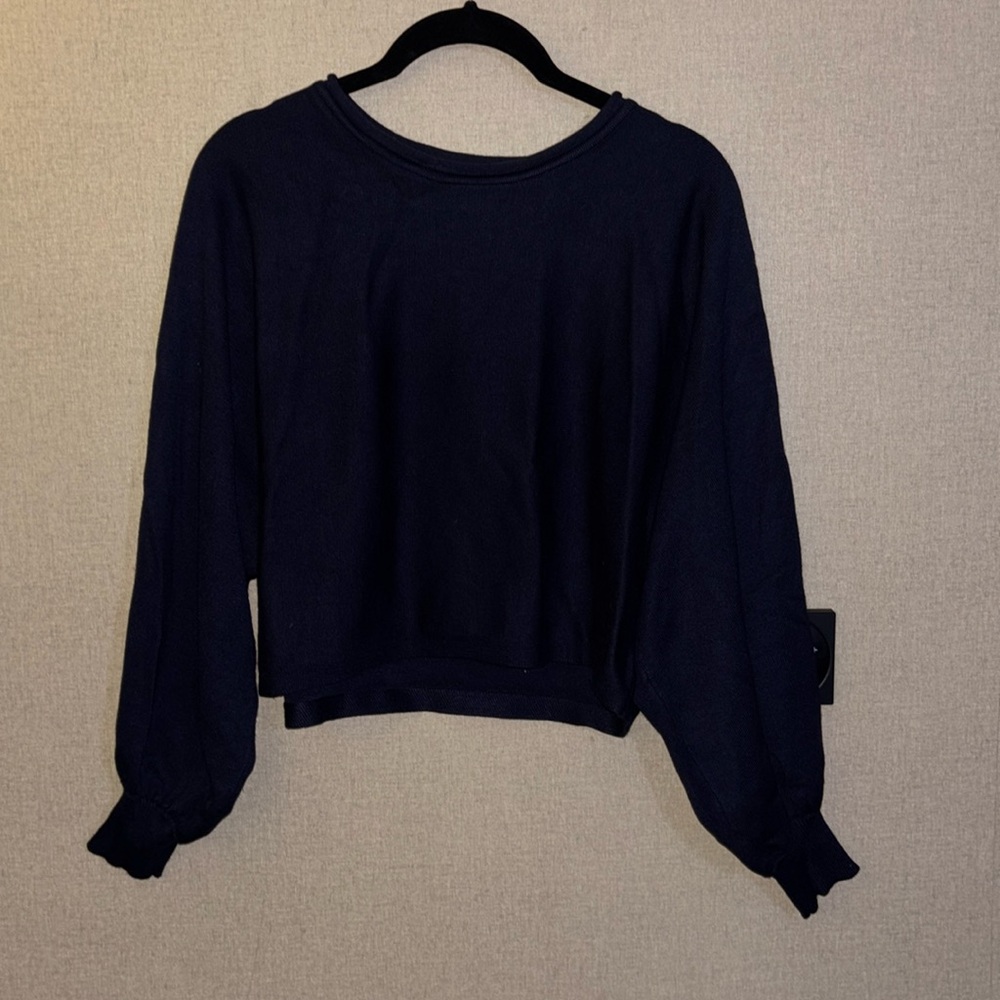 ZESICA Women's Loose Oversized Chunky Navy Blue Sweater Crop - Picture 1 of 4